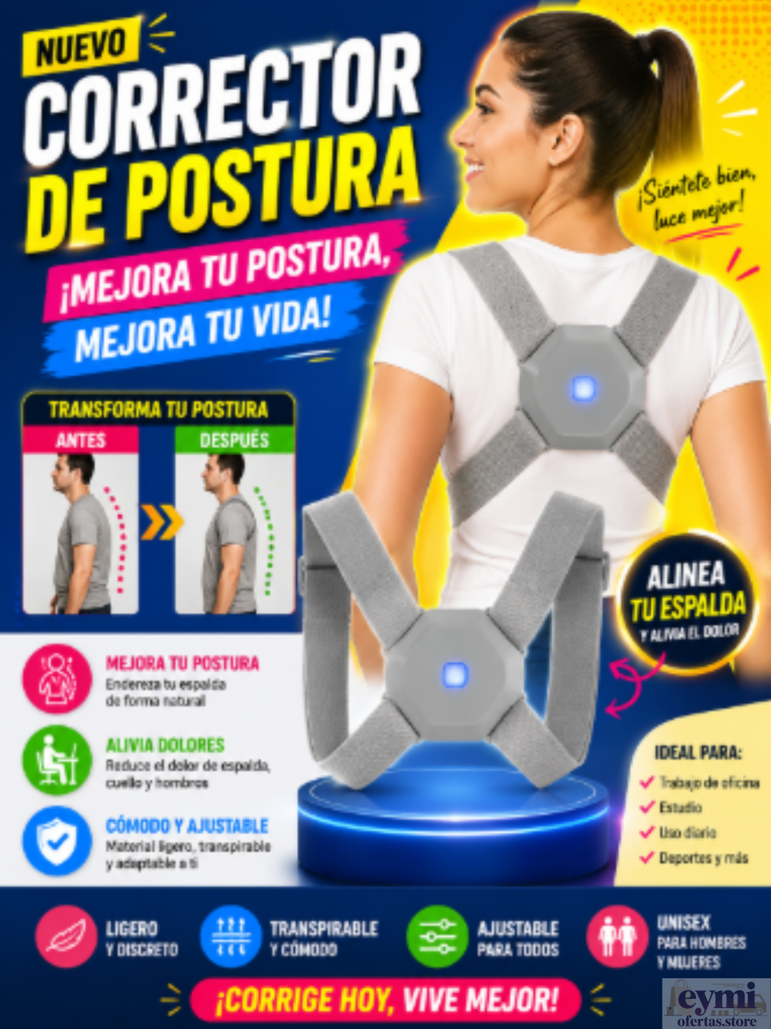 Corrector de postura inteligente con sensor